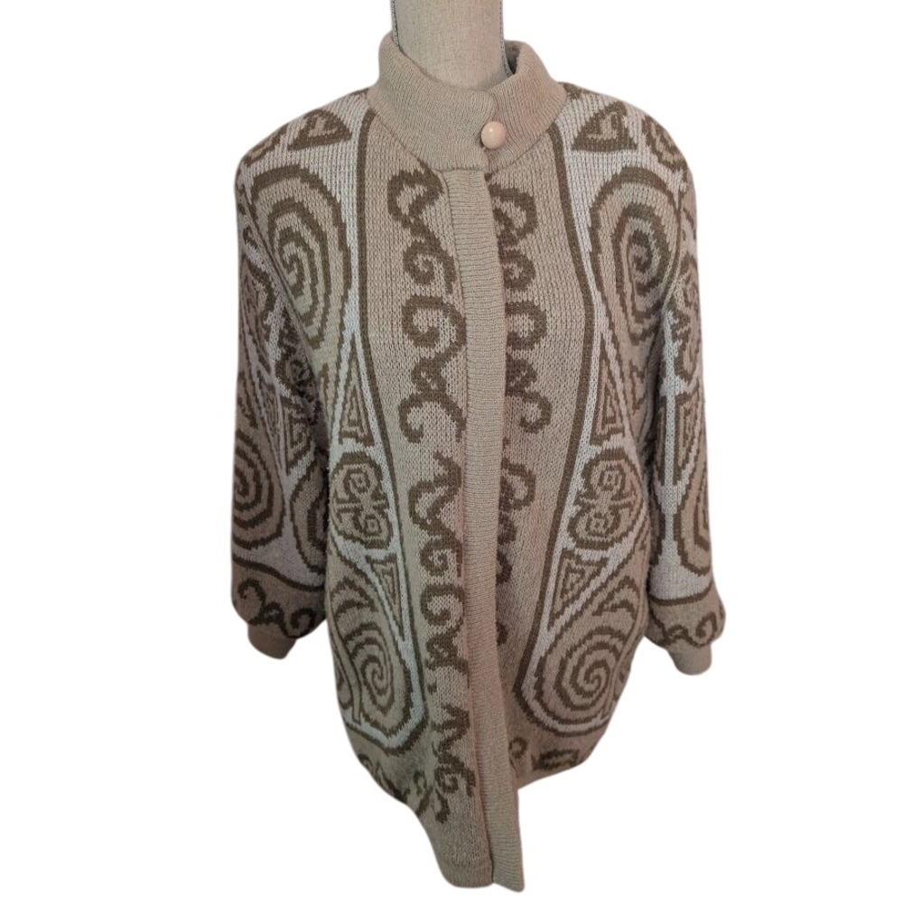 Vintage Geometric Pattern Knit‎  Sweater Jacket Boho Mohair blend Southwest M